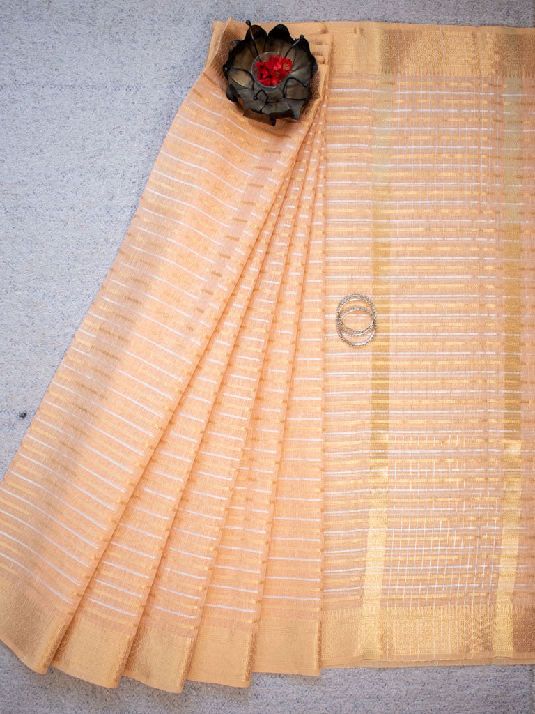 Banarasi  Soft Cotton Saree With Zari Weaving-Peach