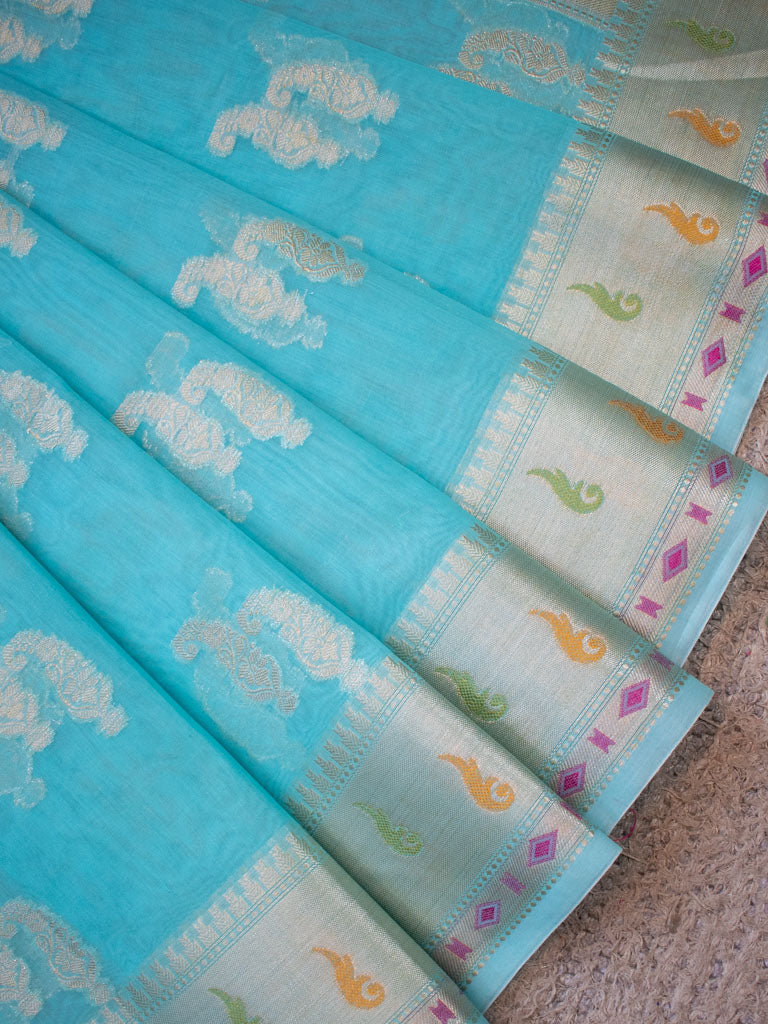 Banarasi Cotton Silk Resham & Zari Multi Coloured Weaving Saree-Blue