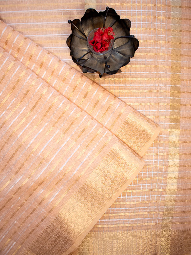 Banarasi  Soft Cotton Saree With Zari Weaving-Peach