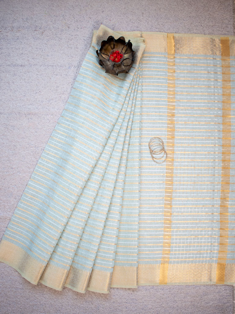Banarasi  Soft Cotton Saree With Zari Weaving-Blue