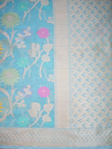 Banarasi Cotton Silk Jaal Resham & Zari Multi Coloured Weaving Saree-Blue