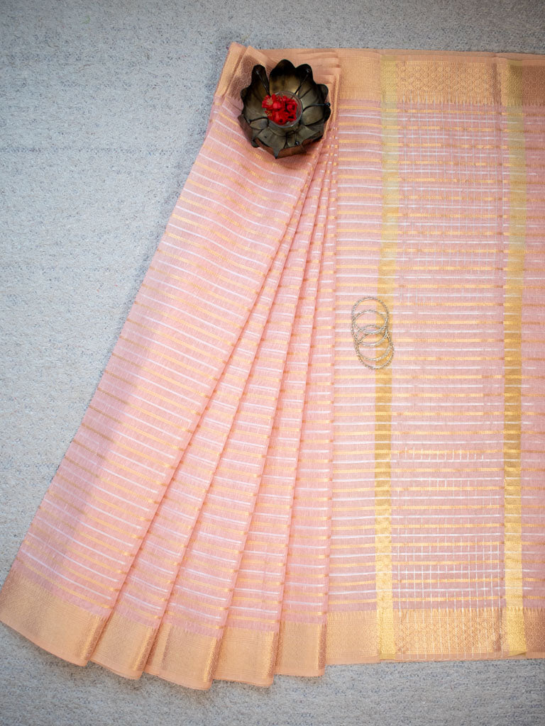 Banarasi  Soft Cotton Saree With Zari Weaving-Pink