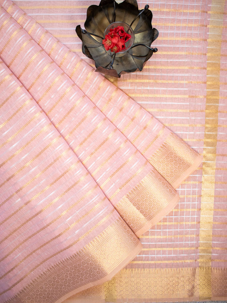 Banarasi  Soft Cotton Saree With Zari Weaving-Pink