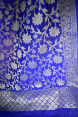 Banarasi Chanderi Cotton Salwar Kameez Material With Jaal Weaving Dupatta-Royal Blue