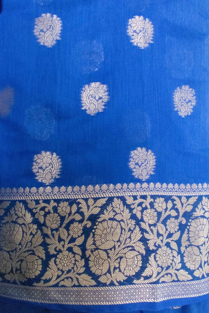 Banarasi Chanderi Cotton Salwar Kameez Material With Jaal Weaving Dupatta-Royal Blue