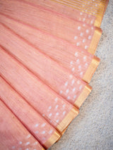 Banarasi Cotton Linen Saree With Resham Weaving & Zari Border-Peach