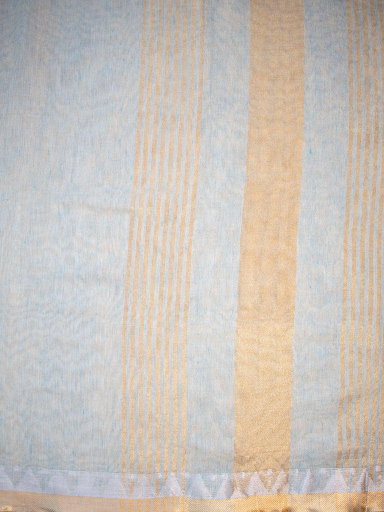 Banarasi Cotton Linen Saree With Zari Border-Blue