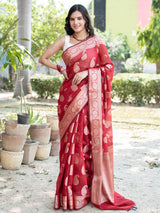 Banarasi Cotton Silk Saree with Zari Paisley Weaving-Red