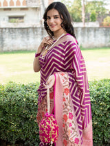 Banarasi Semi Chiffon Saree  Zari  Aada Weaving & Meena Border-Violet