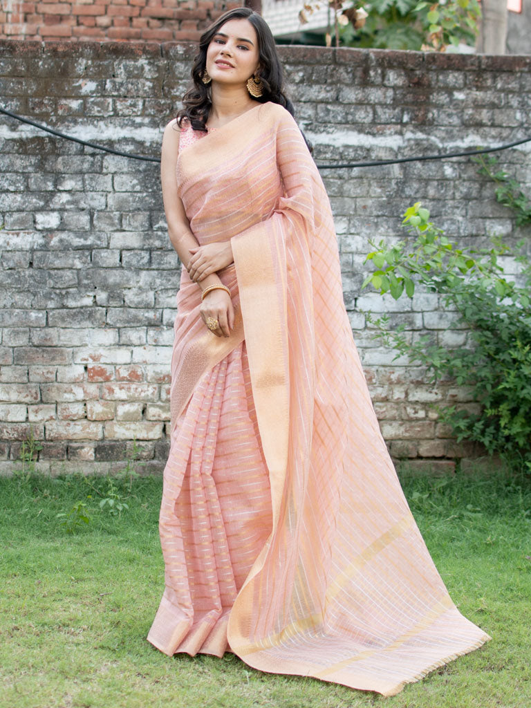 Banarasi  Soft Cotton Saree With Zari Weaving-Pink