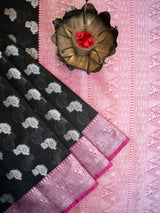 Banarasi Soft Cotton Silk Saree With Zari Weaving & Border-Black