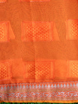Dual Shade Semi Chiffon Gold Printed Saree With Zari Border-Orange