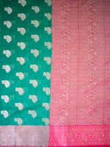 Banarasi Soft Cotton Silk Saree With Zari Weaving & Border- Green