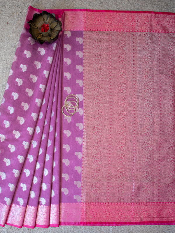Banarasi Soft Cotton Silk Saree With Zari Weaving & Border- Lavender