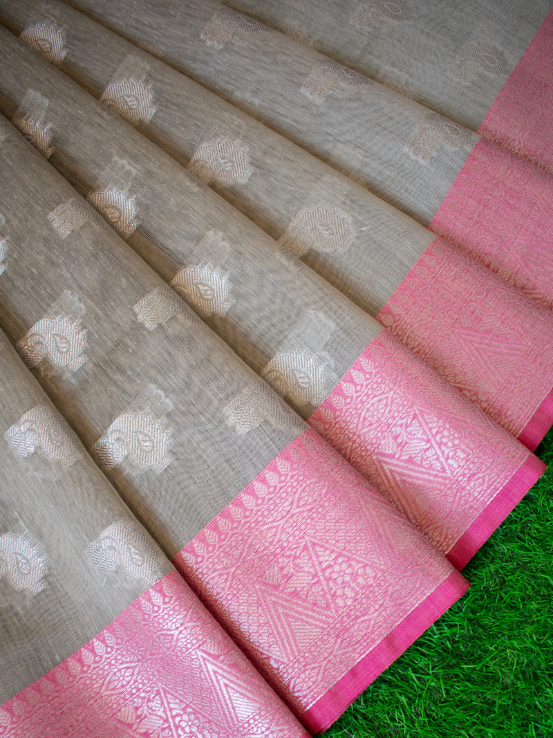Banarasi Soft Cotton Silk Saree With Zari Weaving & Border- Grey