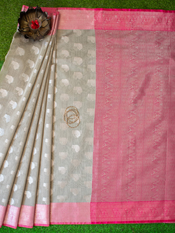 Banarasi Soft Cotton Silk Saree With Zari Weaving & Border- Grey