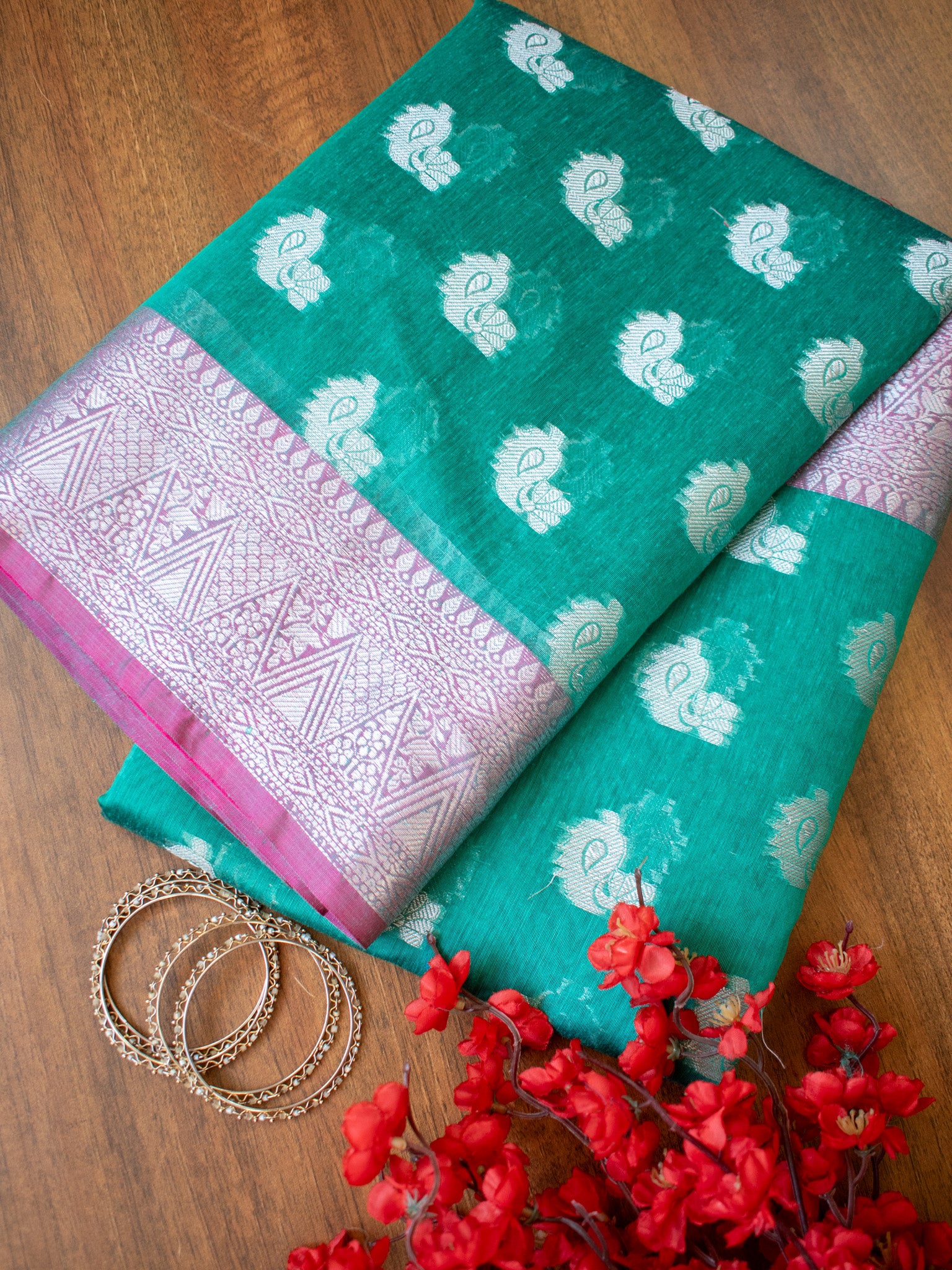 Banarasi Soft Cotton Silk Saree With Zari Weaving & Border- Green