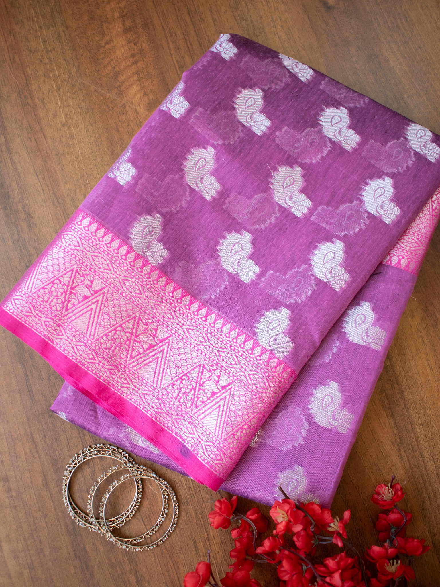 Banarasi Soft Cotton Silk Saree With Zari Weaving & Border- Lavender