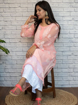 Readymade Floral Chikankari Georgette Kurti-Baby Pink