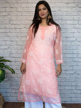 Readymade Floral Chikankari Georgette Kurti-Baby Pink