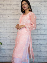 Readymade Floral Chikankari Georgette Kurti-Baby Pink