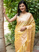 Banarasi Semi Dupion Silk Saree With Meena & Zari Weaving-Yellow
