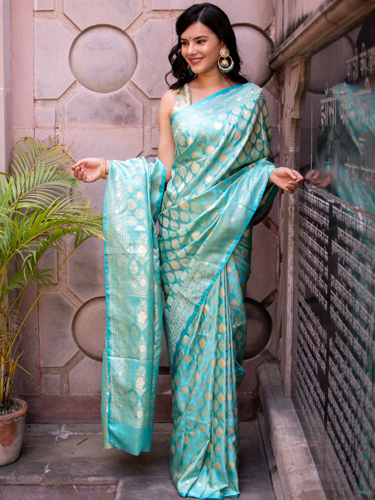 Banarasi Soft Satin Silk Saree With Silver Zari Weaving-Blue