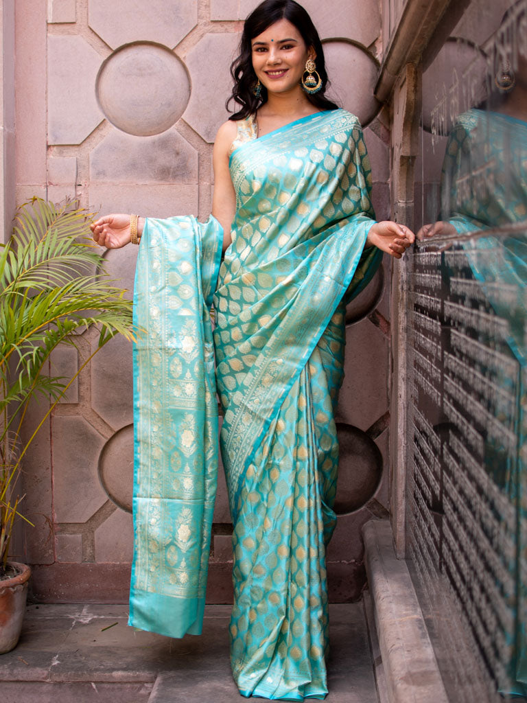 Banarasi Soft Satin Silk Saree With Silver Zari Weaving-Blue