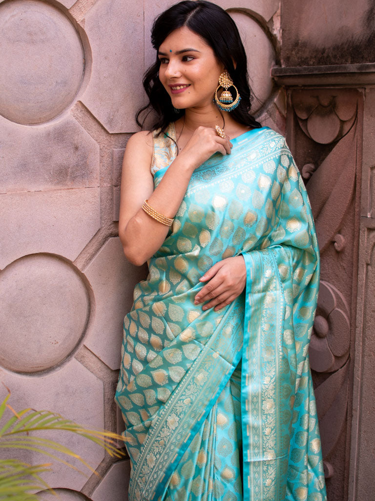 Banarasi Soft Satin Silk Saree With Silver Zari Weaving-Blue