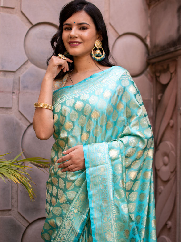 Banarasi Soft Satin Silk Saree With Silver Zari Weaving-Blue