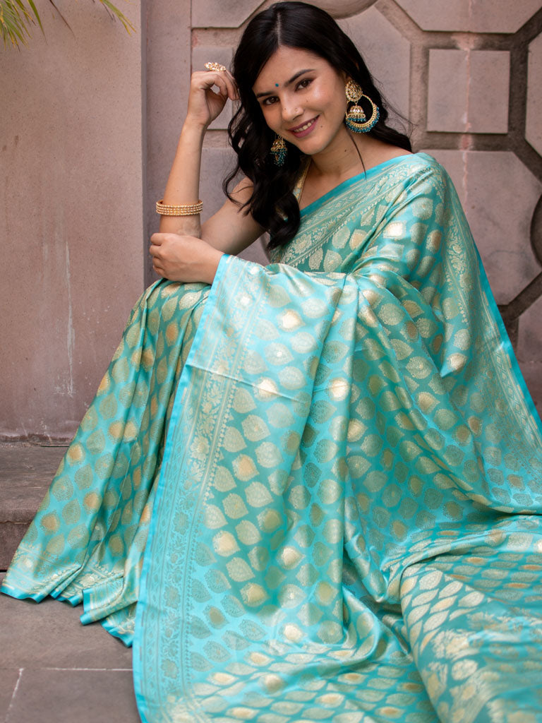 Banarasi Soft Satin Silk Saree With Silver Zari Weaving-Blue