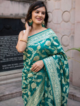 Banarasi Pure Khaddi Georgette Saree With Jaal Zari Weaving-Rama Green