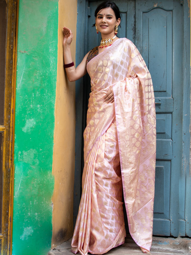 Banarasi Soft Satin Silk Saree With Silver Zari Weaving-Lavender