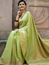 Banarasi Pure Khaddi Georgette Saree With Antique Zari Buti  Weaving-Green