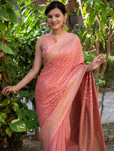 Banarasi Pure Khaddi Georgette Saree With Antique Zari Buti  Weaving-Peach