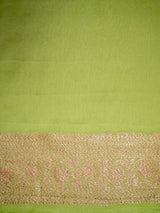 Banarasi Pure Khaddi Georgette Saree With Antique Zari Buti  Weaving-Green