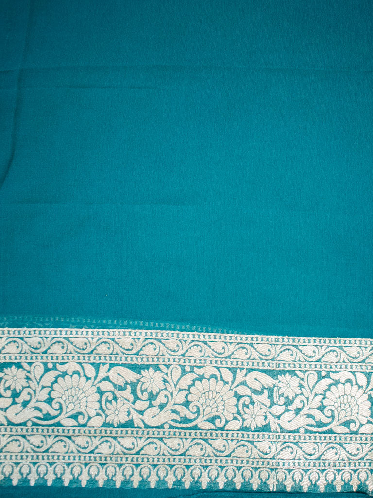 Banarasi Pure Khaddi Georgette Saree With Jaal Zari Weaving-Rama Green