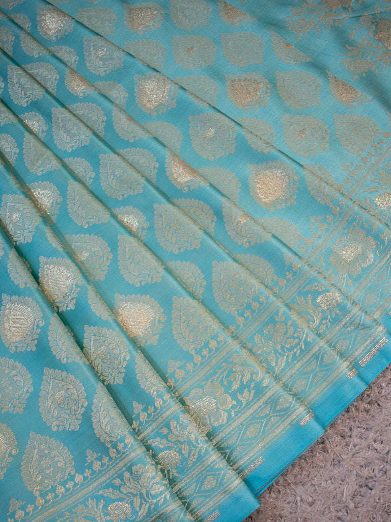 Banarasi Soft Satin Silk Saree With Silver Zari Weaving-Blue