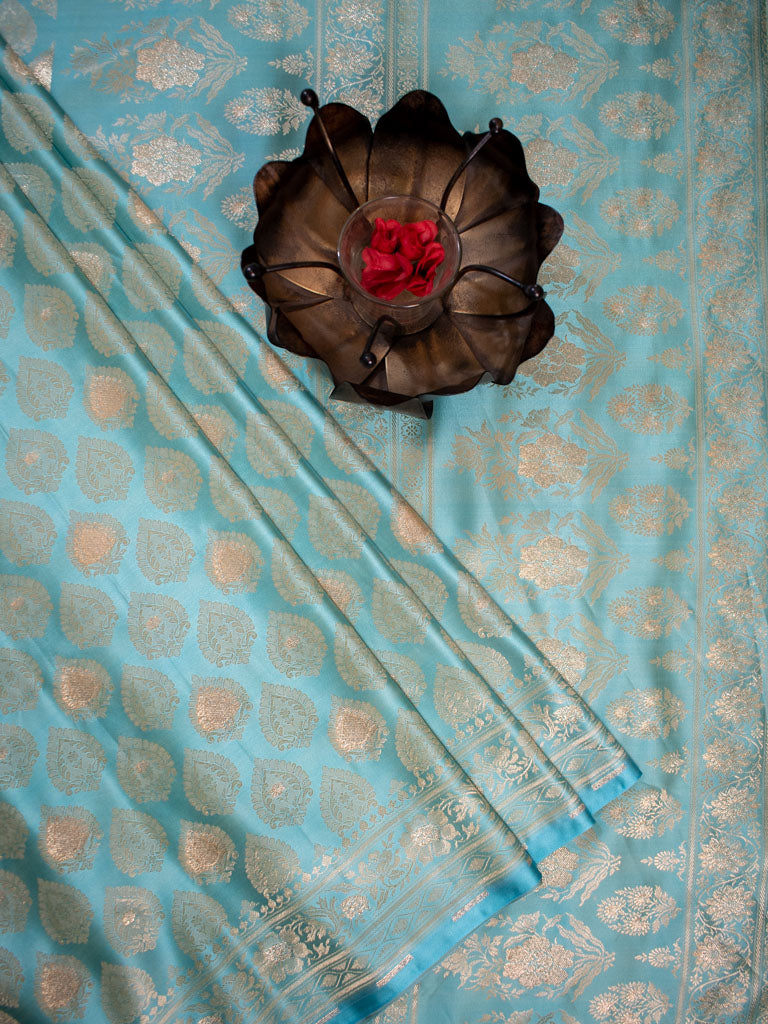 Banarasi Soft Satin Silk Saree With Silver Zari Weaving-Blue