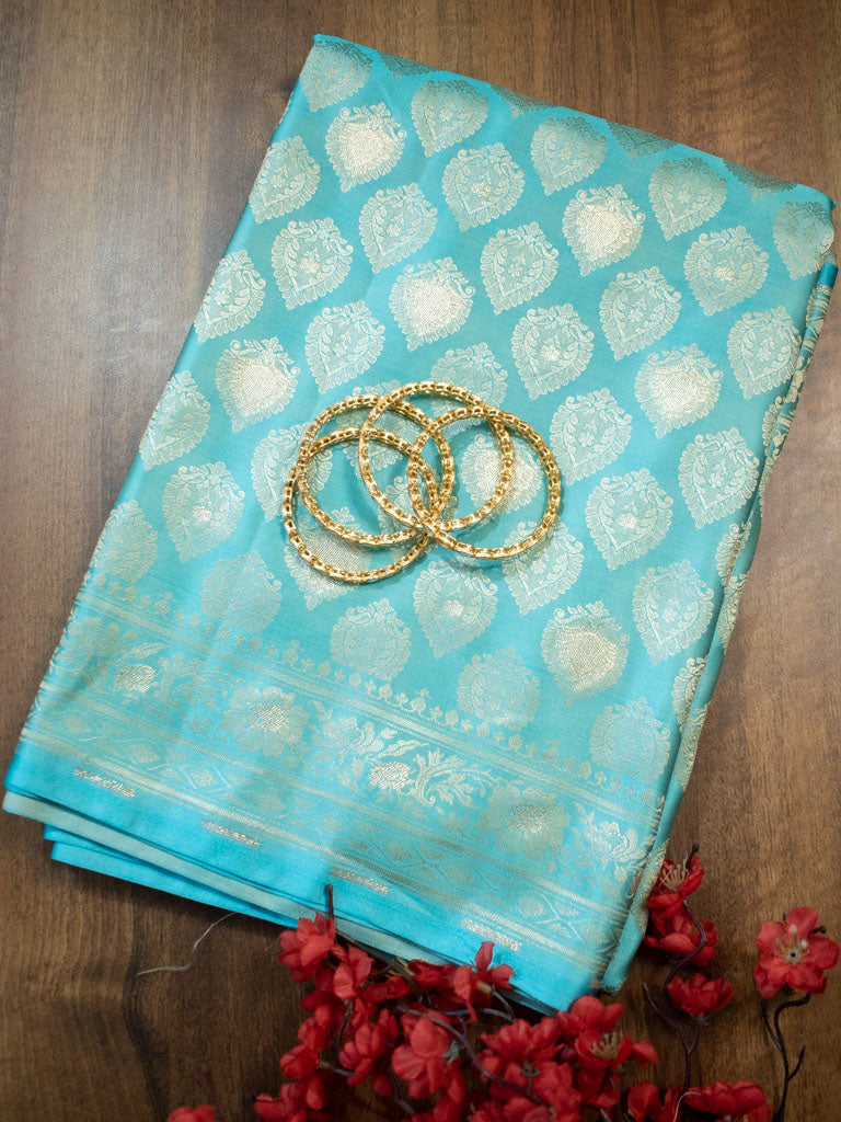 Banarasi Soft Satin Silk Saree With Silver Zari Weaving-Blue