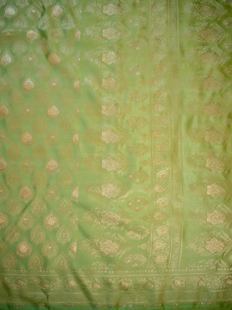 Banarasi Soft Satin Silk Saree With Silver Zari Weaving-Green