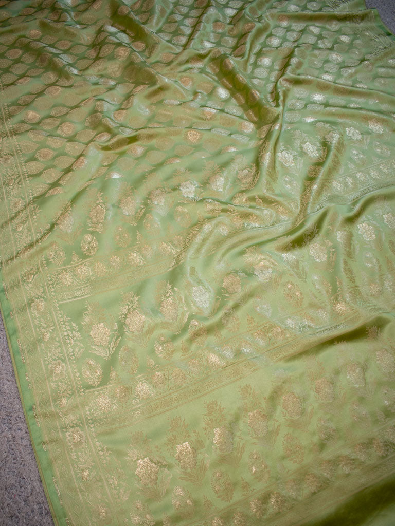 Banarasi Soft Satin Silk Saree With Silver Zari Weaving-Green