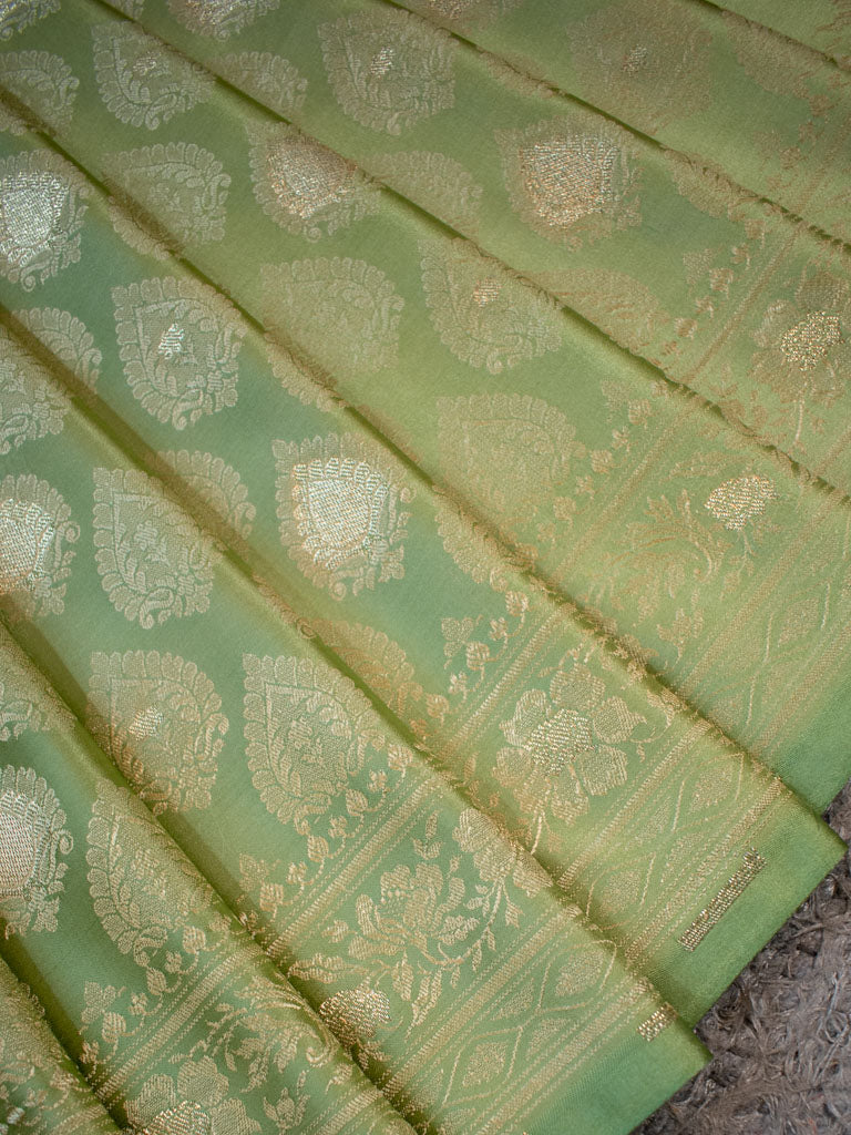 Banarasi Soft Satin Silk Saree With Silver Zari Weaving-Green