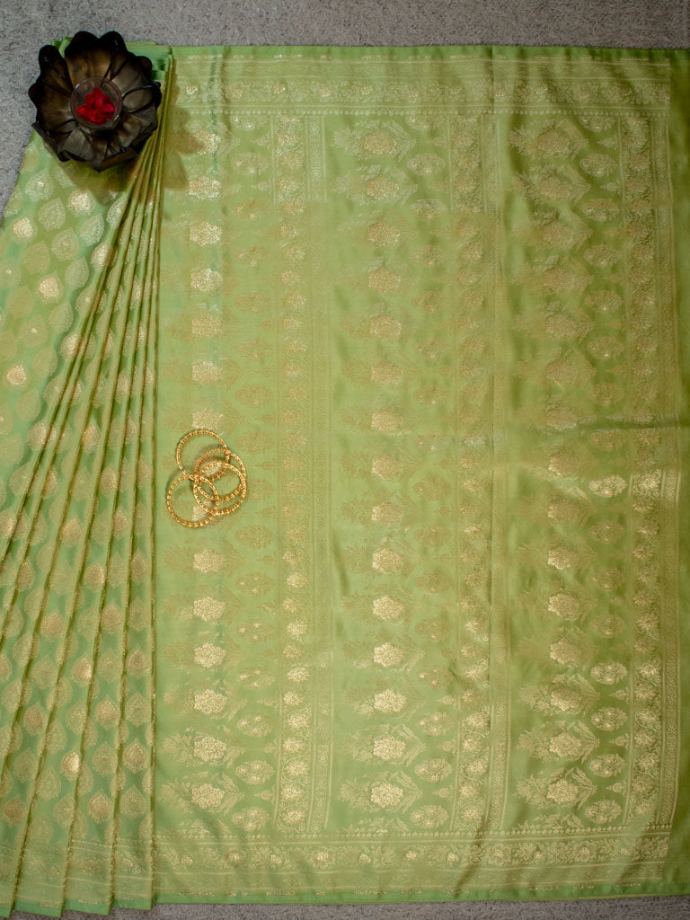 Banarasi Soft Satin Silk Saree With Silver Zari Weaving-Green