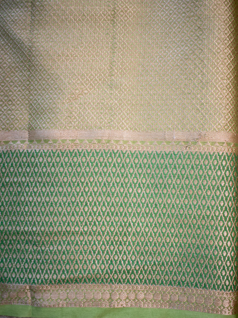 Banarasi Semi Dupion Silk Saree With Meena & Zari Floral Weaving-Green