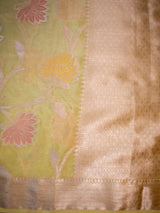 Banarasi Semi Dupion Silk Saree With Meena & Zari Floral Weaving-Yellow