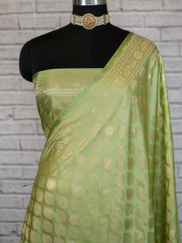 Banarasi Soft Satin Silk Saree With Silver Zari Weaving-Green