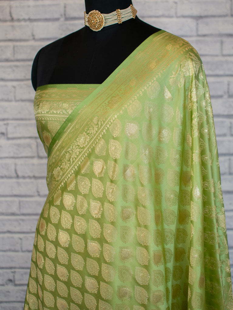 Banarasi Soft Satin Silk Saree With Silver Zari Weaving-Green