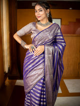 Banarasi Semi Silk Saree With Zari Weaving-Purple
