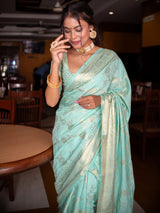 Banarasi Semi Silk Saree With Jaal Zari Weaving-Pastel Blue